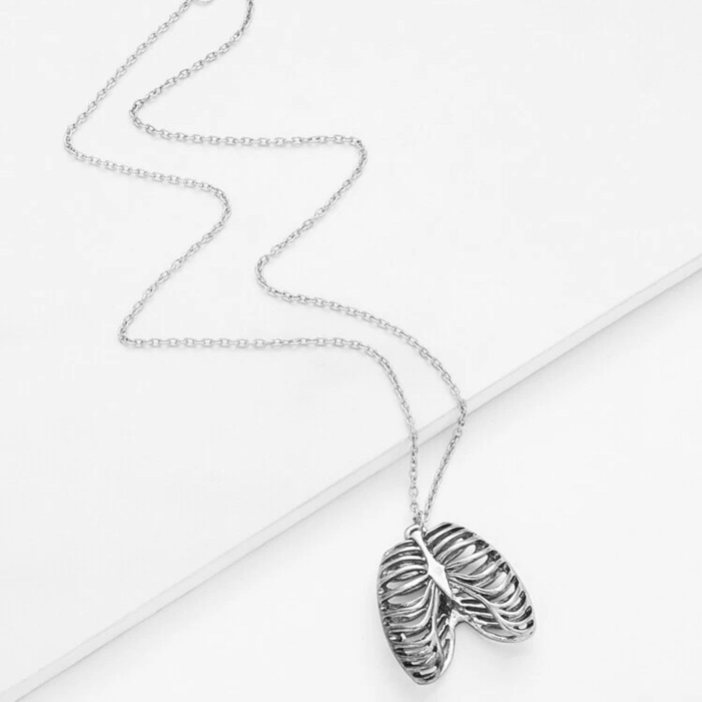 Silver Rib Cage Pendant Necklace